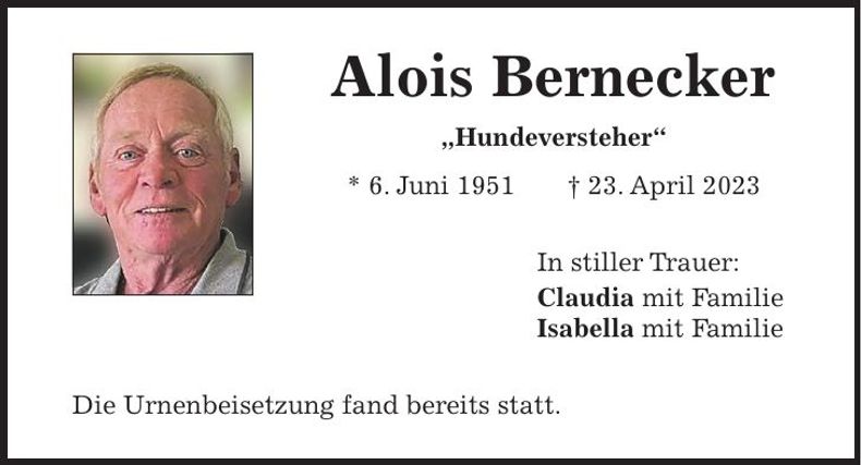 Traueranzeige Alois Bernecker