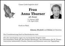 Traueranzeige Anna Thurner