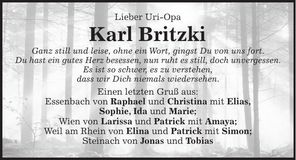 Traueranzeige Karl Britzki