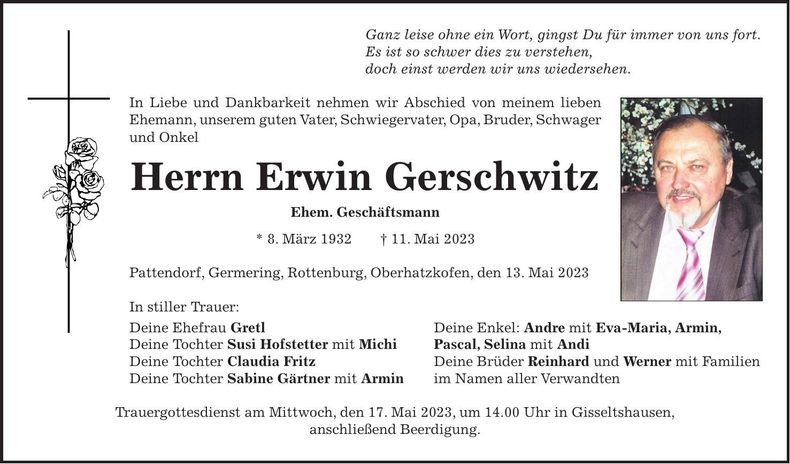 Traueranzeige Erwin Gerschwitz
