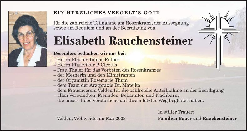 Traueranzeige Elisabeth Rauchensteiner