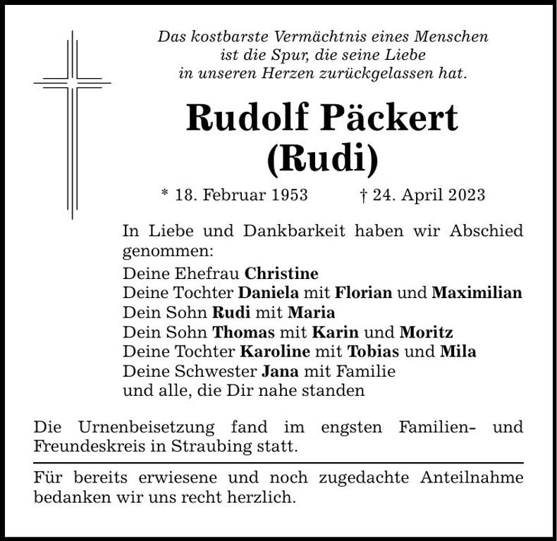 Traueranzeige Rudi Päckert