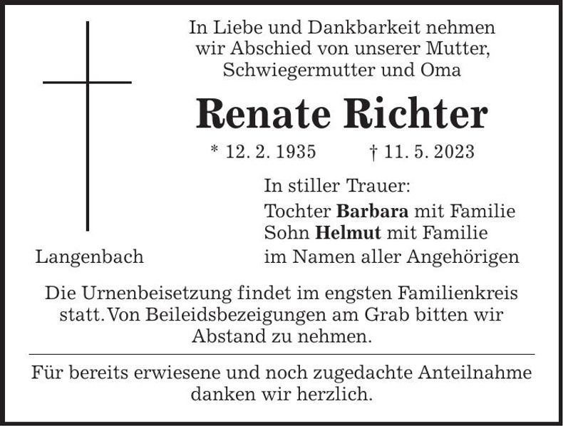 Traueranzeige Renate Richter