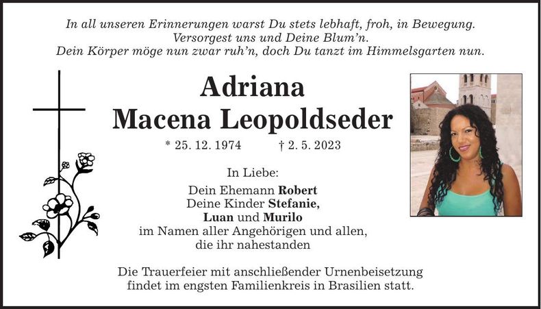 Traueranzeige Adriana Macena Leopoldseder