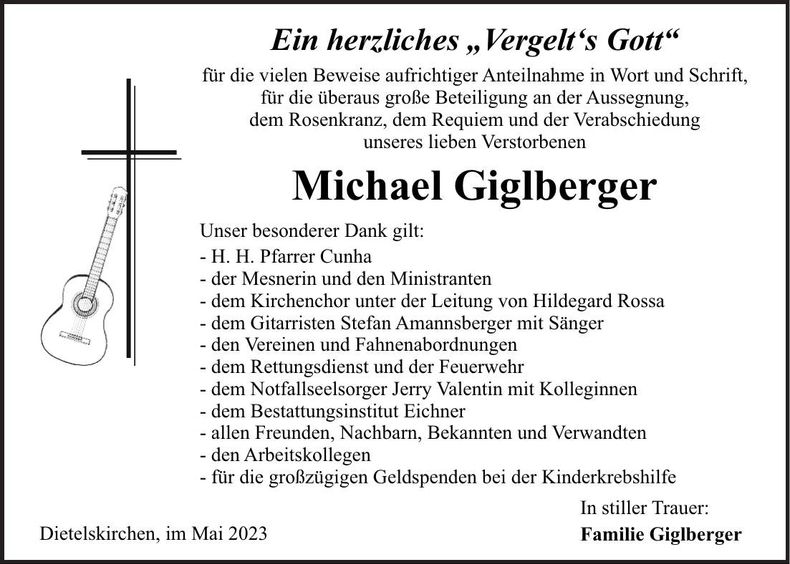Traueranzeige Michael Giglberger