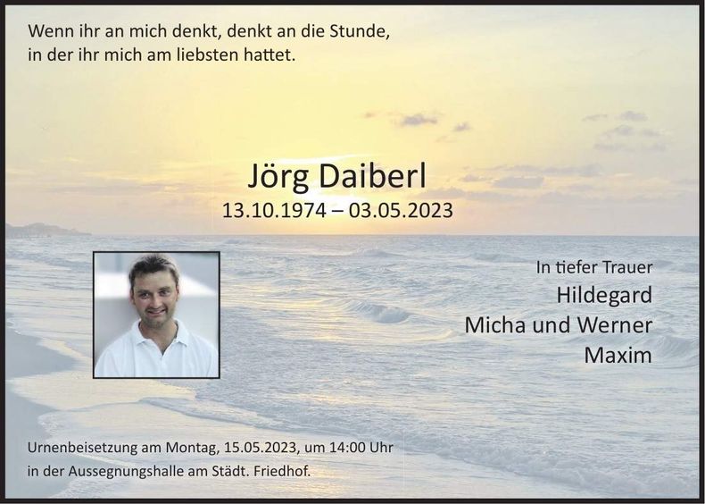 Traueranzeige Jörg Daiberl