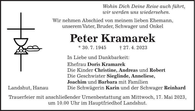 Traueranzeige Peter Kramarek