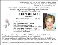 Traueranzeige Theresia Babl