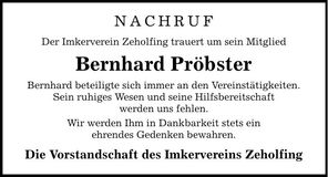 Traueranzeige Bernhard Pröbster