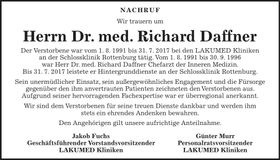 Traueranzeige Richard Daffner