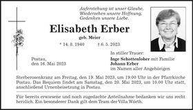 Traueranzeige Elisabeth Erber