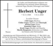 Traueranzeige Herbert Unger