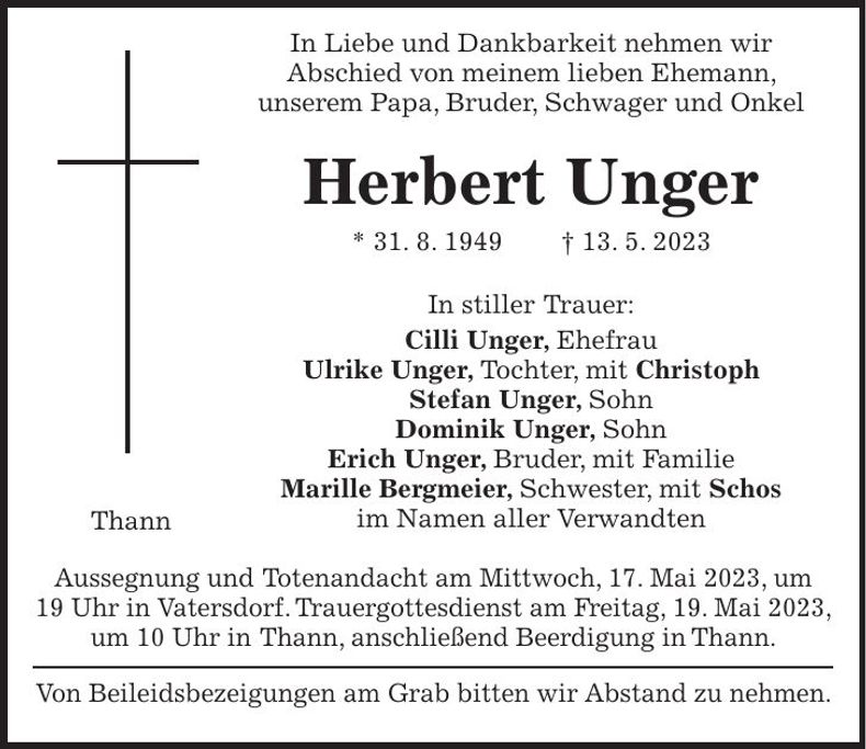 Traueranzeige Herbert Unger