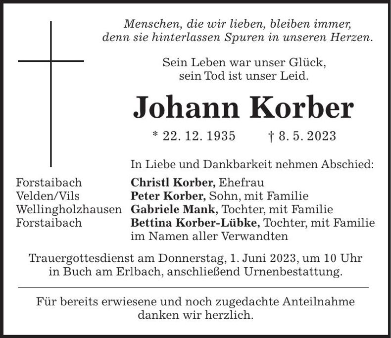 Traueranzeige Johann Korber
