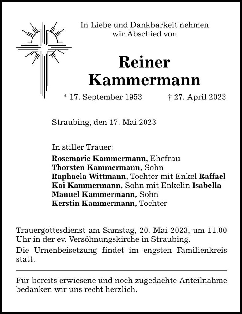 Traueranzeige Reiner Kammermann