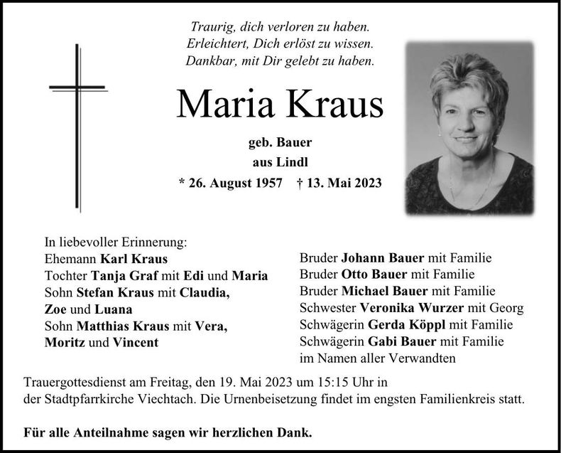 Traueranzeige Maria Kraus