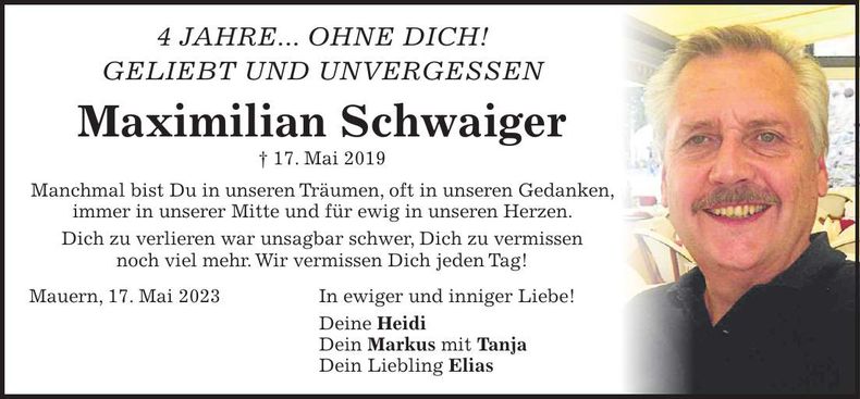 Traueranzeige Maximilian Schwaiger