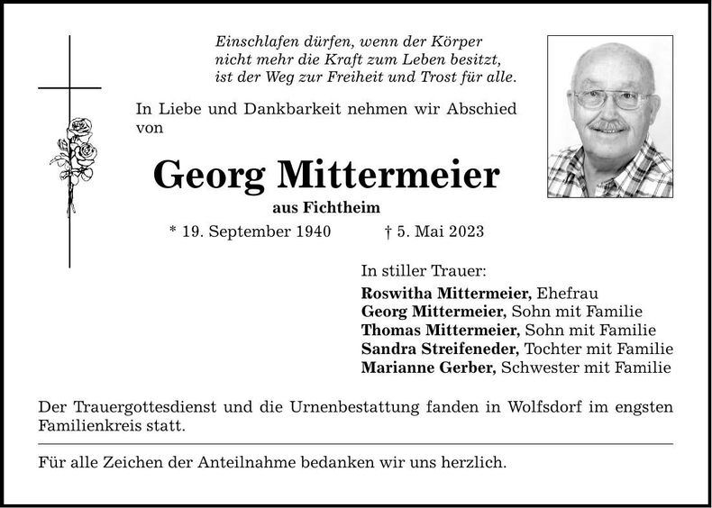 Traueranzeige Georg Mittermeier