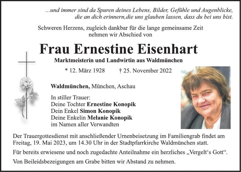 Traueranzeige Ernestine Eisenhart