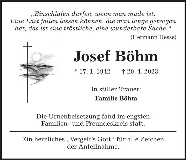 Traueranzeige Josef Böhm