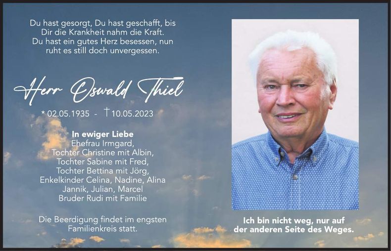 Traueranzeige Oswald Thiel