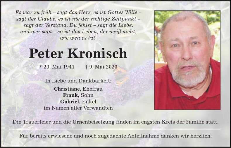Traueranzeige Peter Kronisch