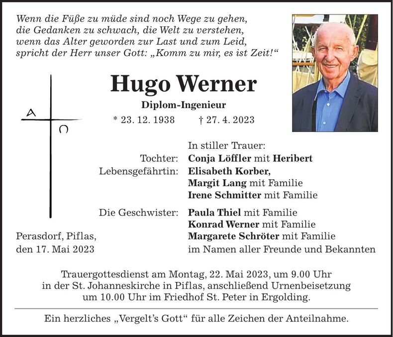 Traueranzeige Hugo Werner
