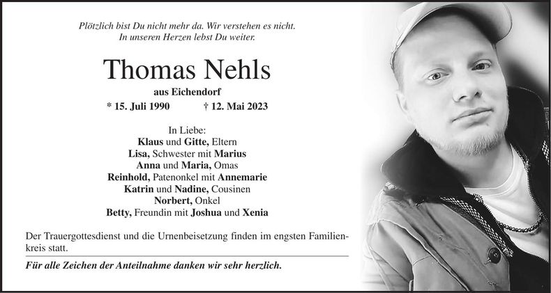 Traueranzeige Thomas Nehls