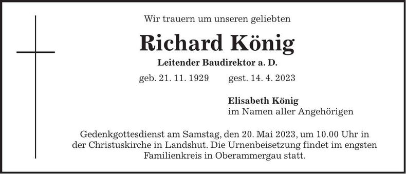 Traueranzeige Richard König