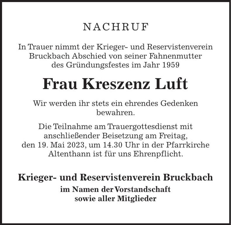Traueranzeige Kreszenz Luft