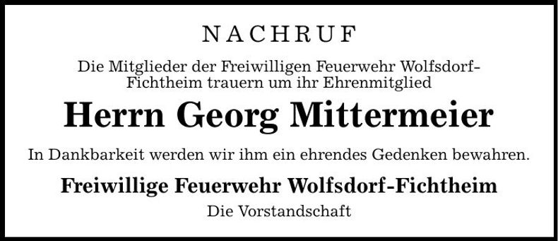 Traueranzeige Georg Mittermeier