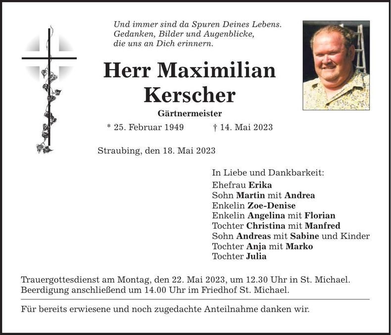 Traueranzeige Maximilian Kerscher