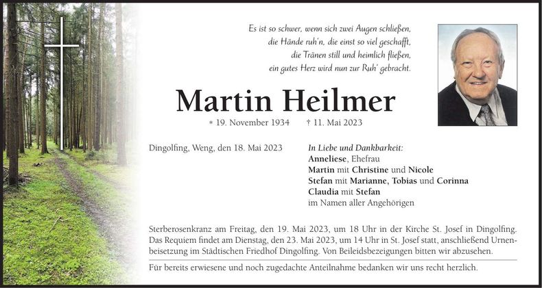 Traueranzeige Martin Heilmer