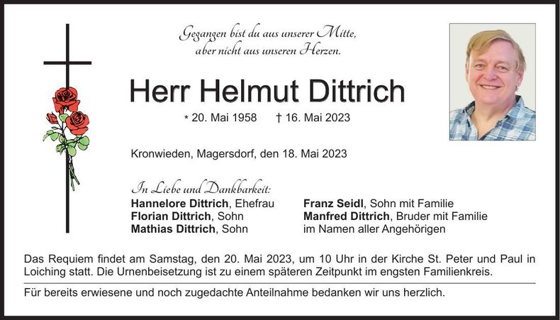 Traueranzeige Helmut Dittrich