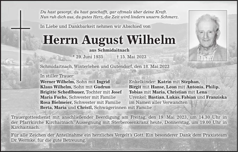 Traueranzeige August Wilhelm