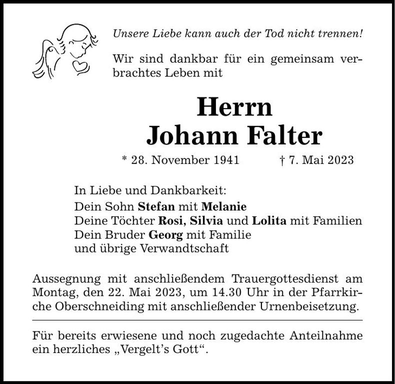 Traueranzeige Johann Falter