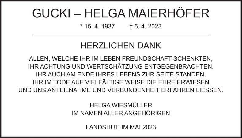 Traueranzeige Helga Maierhöfer