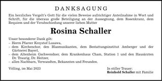 Traueranzeige Rosina Schaller