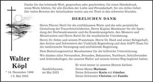 Traueranzeige Walter Köpl