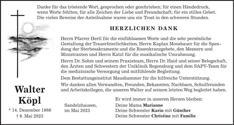 Traueranzeige Walter Köpl