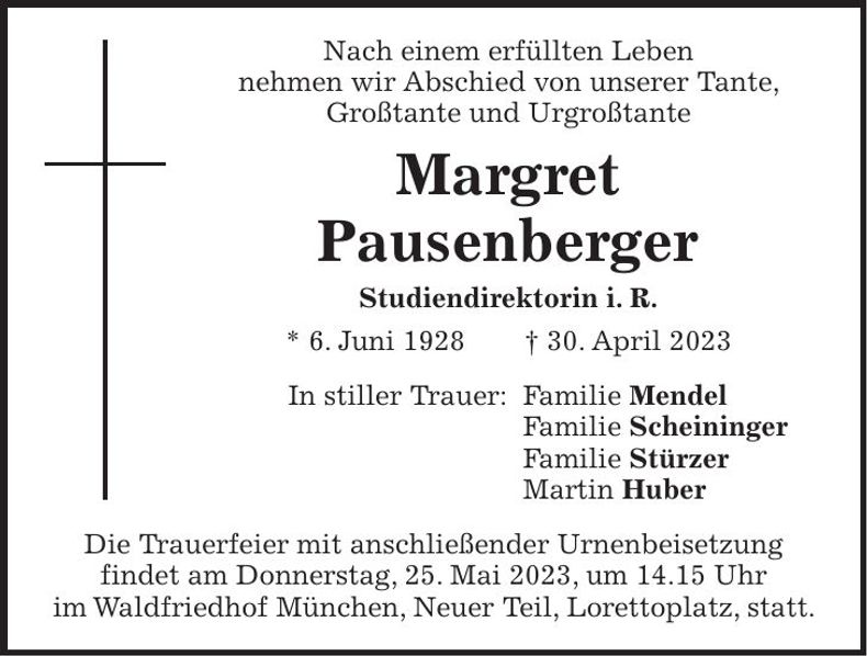 Traueranzeige Margret Pausenberger