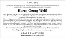 Traueranzeige Georg Weiß