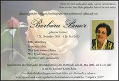 Traueranzeige Barbara Bauer