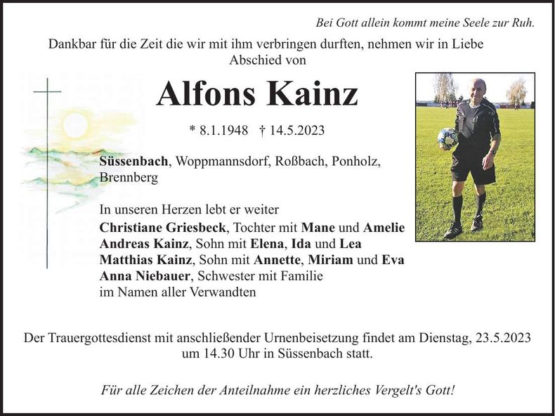 Traueranzeige Alfons Kainz