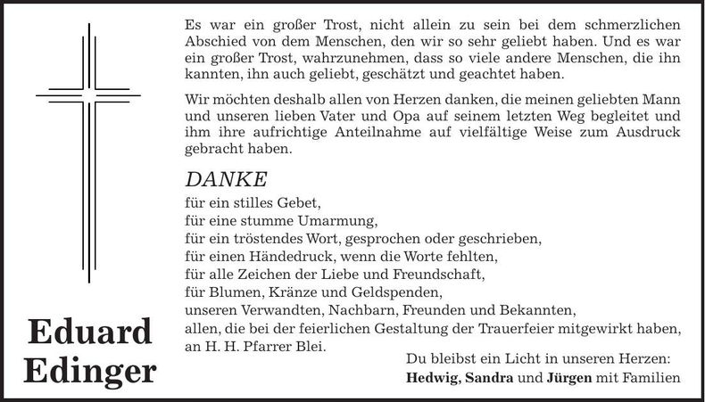 Traueranzeige Eduard Edinger