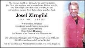 Traueranzeige Josef Zirngibl
