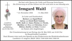 Traueranzeige Irmgard Waitl
