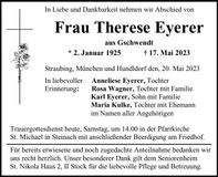Traueranzeige Therese Eyerer