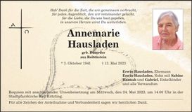 Traueranzeige Annemarie Hausladen