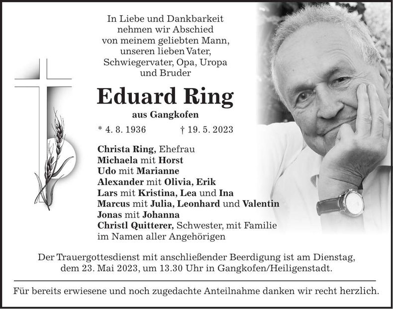 Traueranzeige Eduard Ring